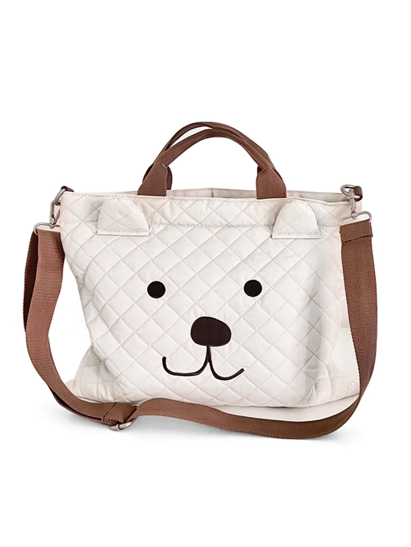 Buy SHEIN 1pc Quilted Diaper Bag With Embroidered Cartoon Bear Design, White, Portable Maternity Travel Bag With Detachable Shoulder Strap For Mommy in Pakistan