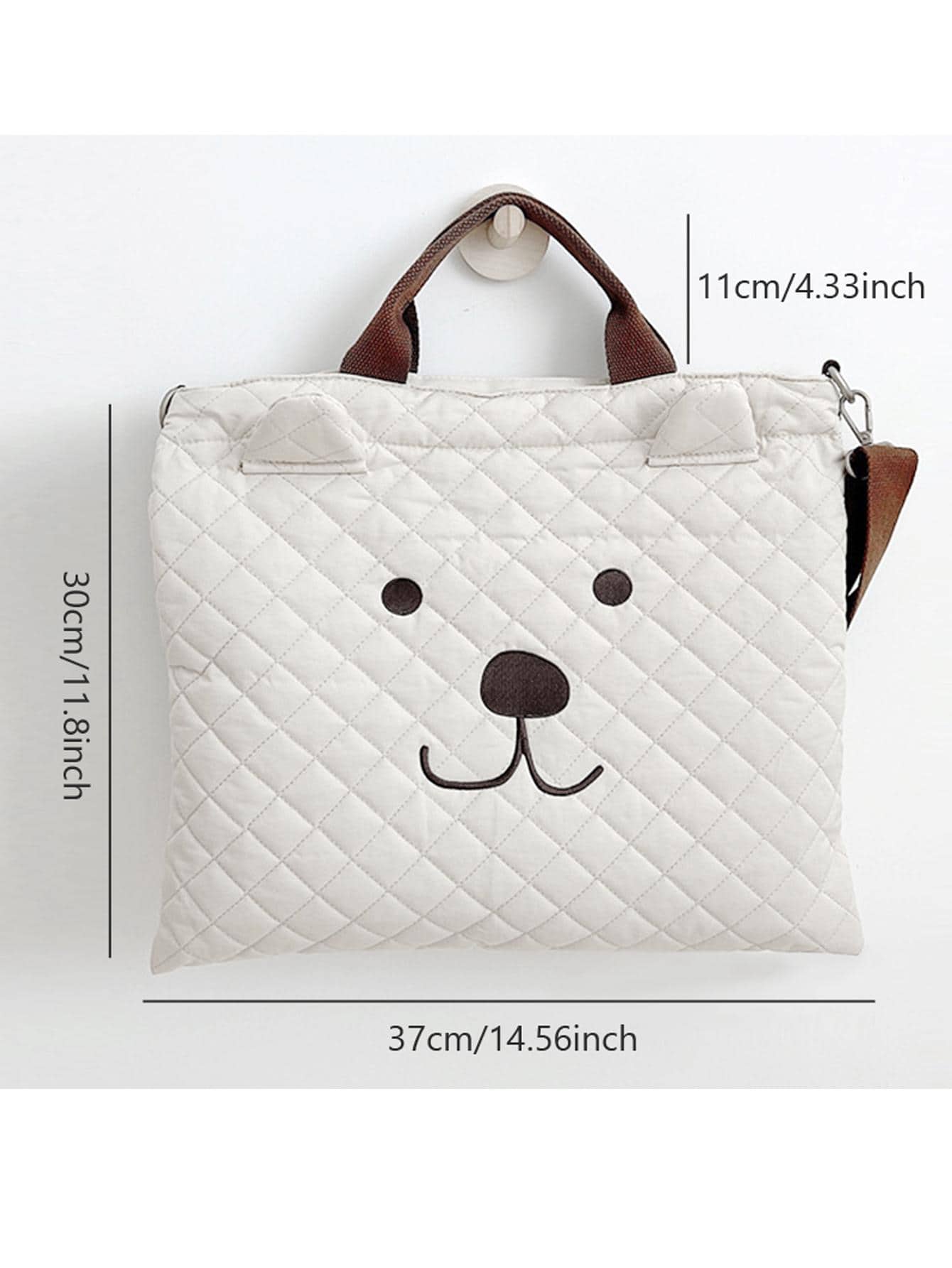 Buy SHEIN 1pc Quilted Diaper Bag With Embroidered Cartoon Bear Design, White, Portable Maternity Travel Bag With Detachable Shoulder Strap For Mommy in Pakistan