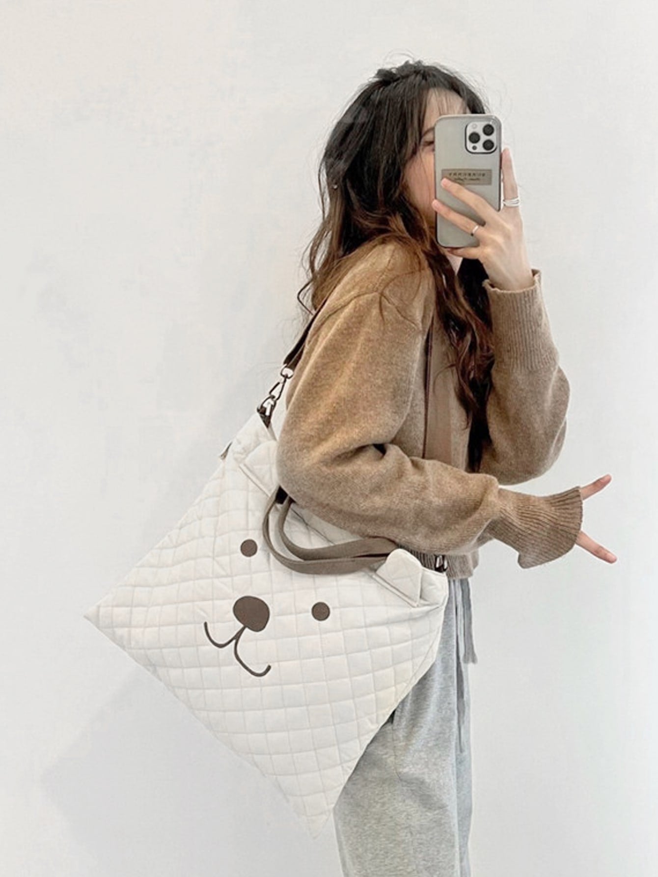 Buy SHEIN 1pc Quilted Diaper Bag With Embroidered Cartoon Bear Design, White, Portable Maternity Travel Bag With Detachable Shoulder Strap For Mommy in Pakistan