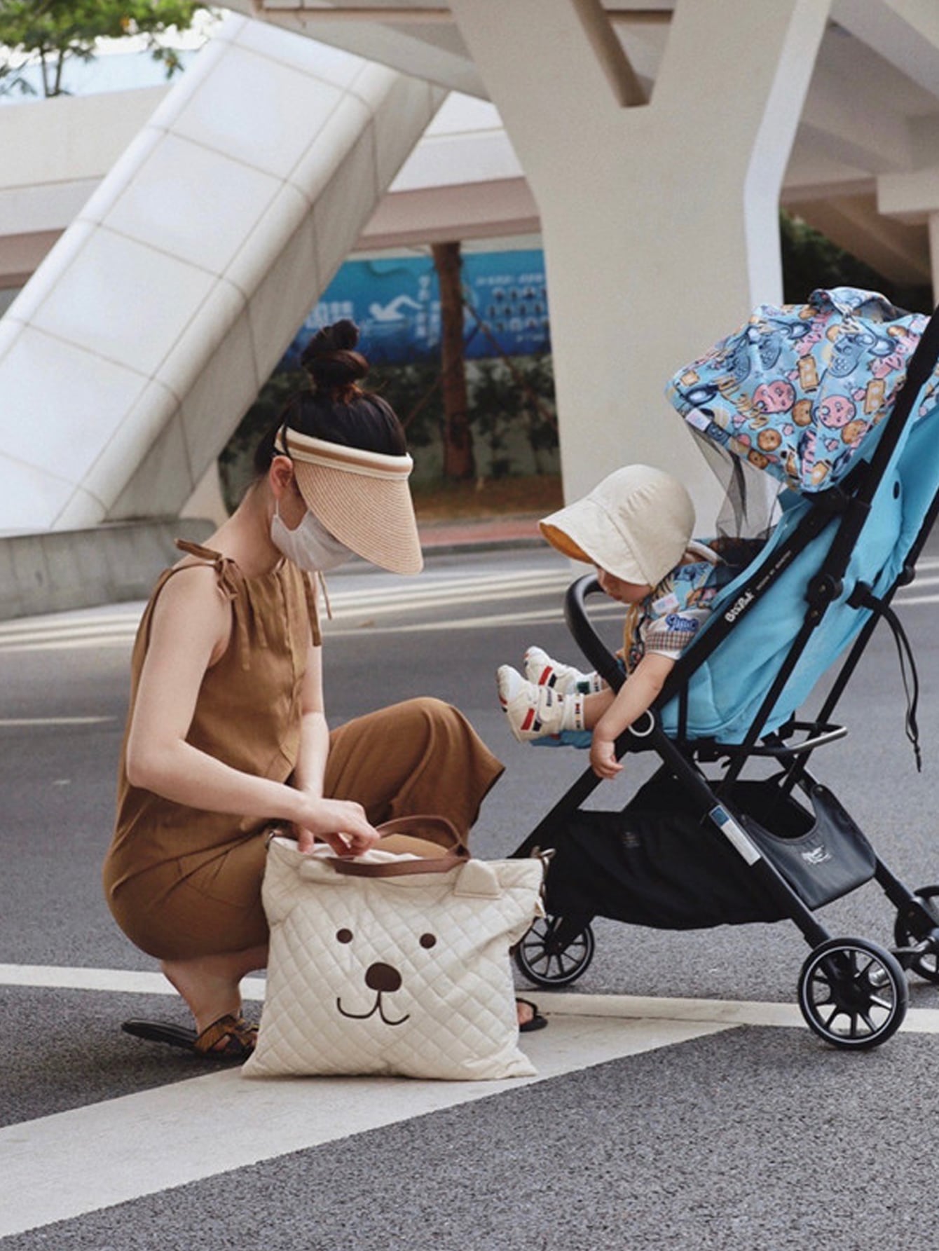 Buy SHEIN 1pc Quilted Diaper Bag With Embroidered Cartoon Bear Design, White, Portable Maternity Travel Bag With Detachable Shoulder Strap For Mommy in Pakistan