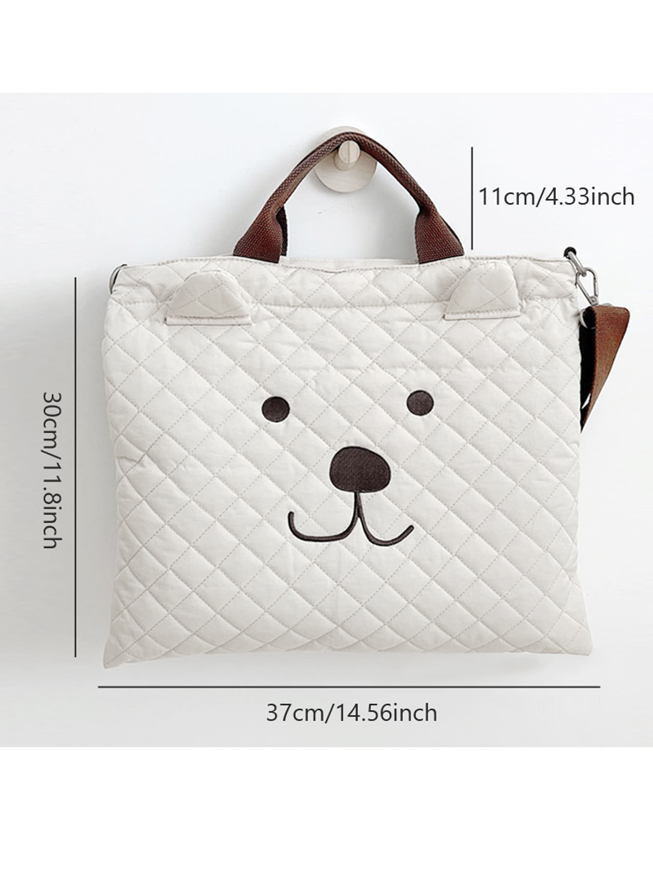 Buy SHEIN 1pc Quilted Diaper Bag With Embroidered Cartoon Bear Design, White, Portable Maternity Travel Bag With Detachable Shoulder Strap For Mommy in Pakistan