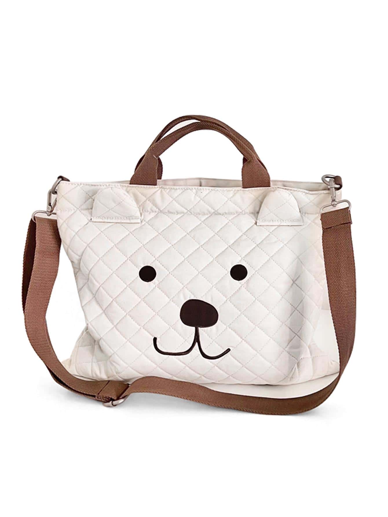 Buy SHEIN 1pc Quilted Diaper Bag With Embroidered Cartoon Bear Design, White, Portable Maternity Travel Bag With Detachable Shoulder Strap For Mommy in Pakistan