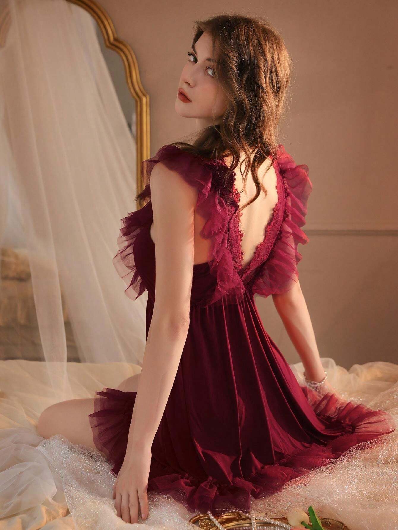 Buy SHEIN 1pc Sexy Lace Patchwork Sheer Mesh Suspender Nightgown, Women Christmas Party Sleepwear in Pakistan