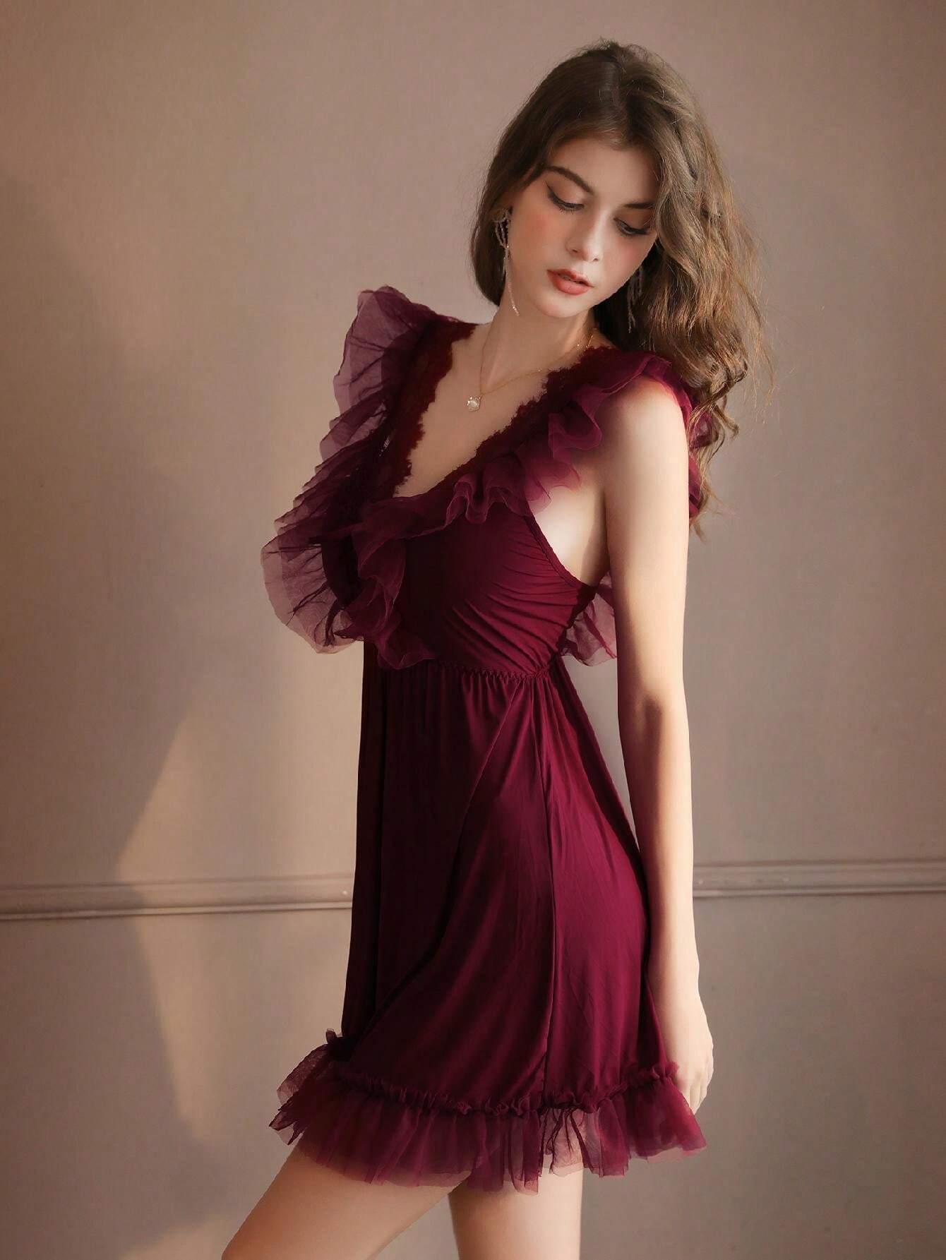 Buy SHEIN 1pc Sexy Lace Patchwork Sheer Mesh Suspender Nightgown, Women Christmas Party Sleepwear in Pakistan