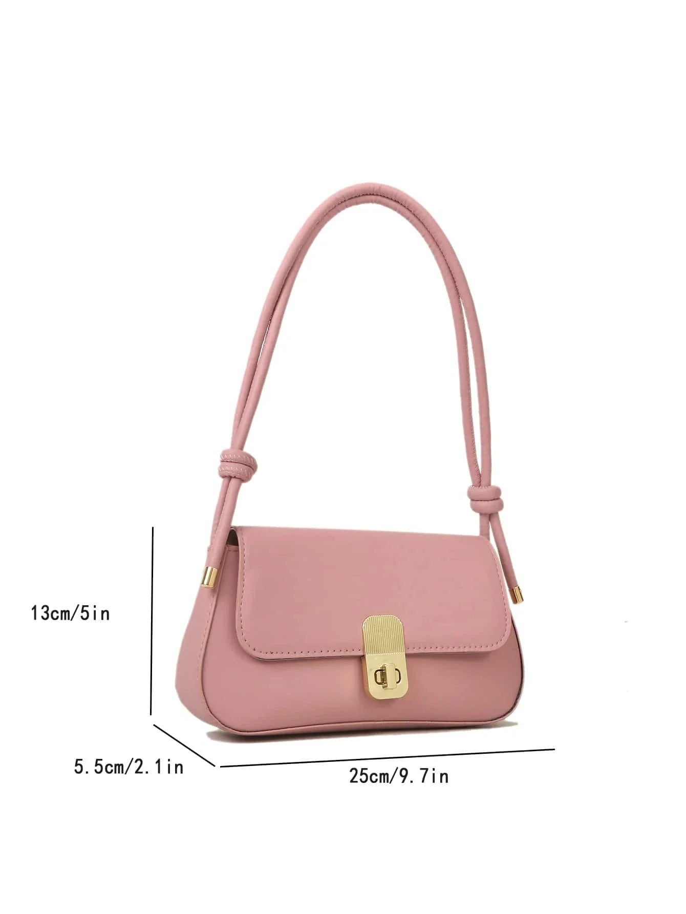 Buy 1pc Solid Color Pu Shoulder Bag With Metal Lock And Adjustable Strap in Pakistan