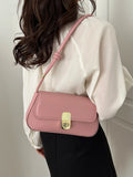 Buy 1pc Solid Color Pu Shoulder Bag With Metal Lock And Adjustable Strap in Pakistan