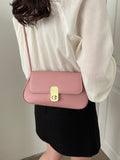 Buy 1pc Solid Color Pu Shoulder Bag With Metal Lock And Adjustable Strap in Pakistan