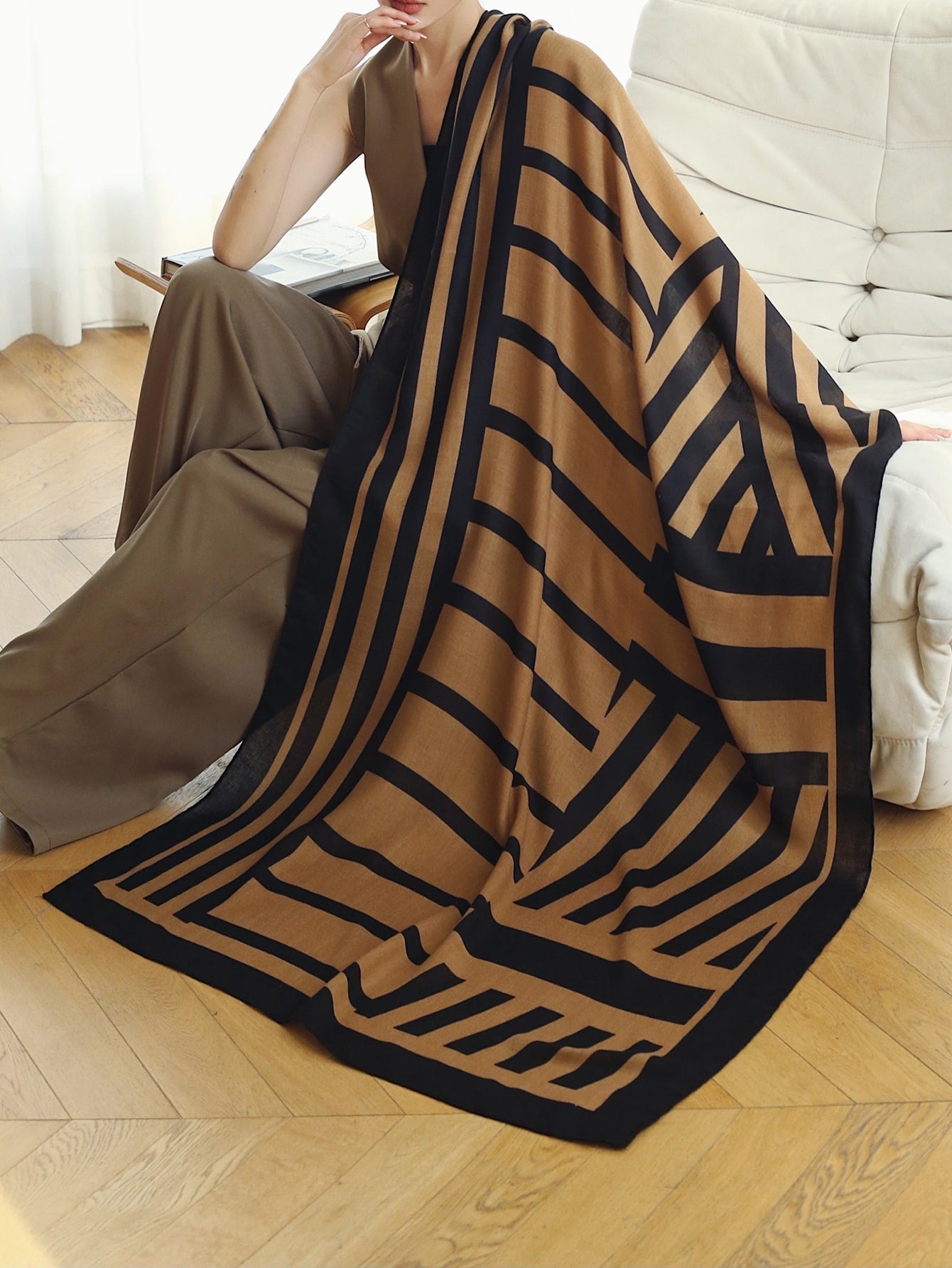 Buy SHEIN 1pc Striped Pattern Scarf in Pakistan