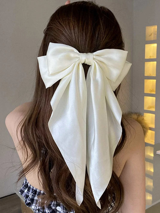 Buy SHEIN 1pc White Color Elegant Vintage Plain Hair Bow Barrette With Ribbon Streamers, Suitable For Daily Use, Festival Gift, Party, Etc. Cute in Pakistan
