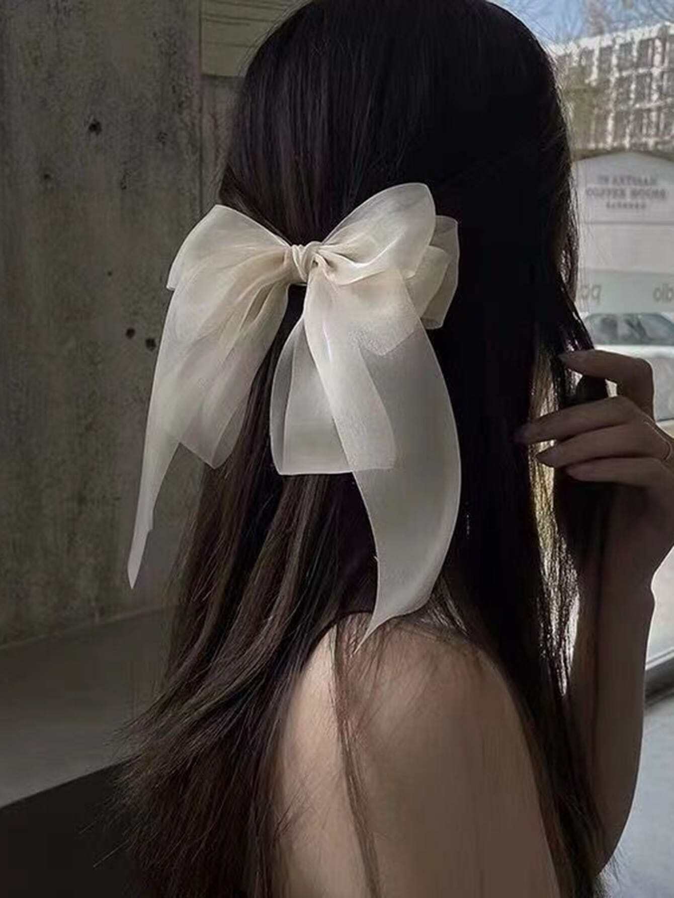 Buy SHEIN 1pc White Gauze Bowknot Hair Tie With Spring Clip For Back Head, Hairpin Hairaccessory For Women With High-Grade Feeling Cute in Pakistan