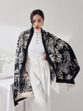 Buy SHEIN 1pc Women's Black Floral Styled Retro Tasseled Raised Pattern Faux Cashmere in Pakistan