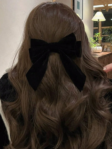 Buy SHEIN 1pc Women's Black Rose Velvet Ribbon Bow Hair Clip Claw, Suitable For Daily Hair Dressing, Clothing Matching And Accessorizing Cute in Pakistan