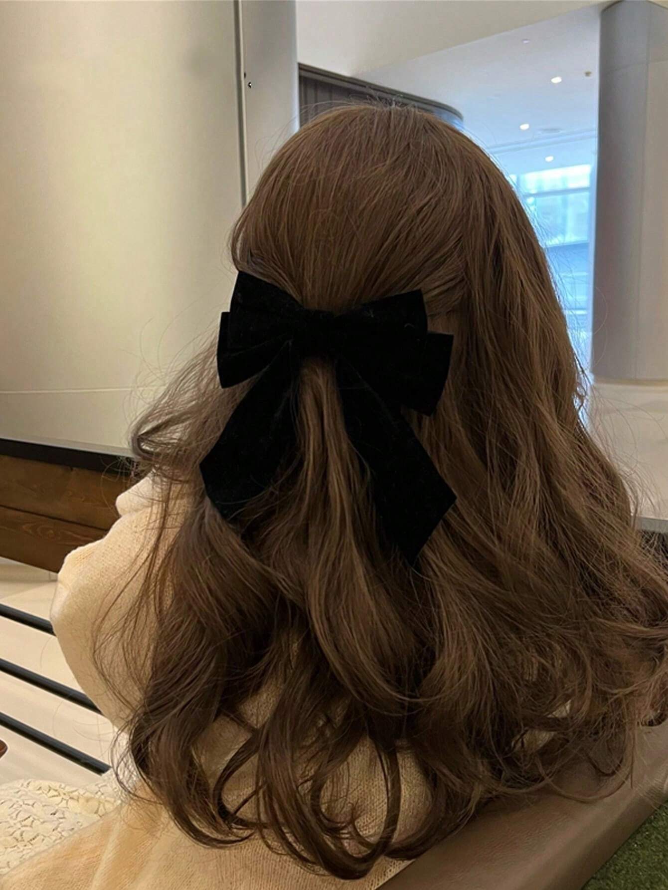 Buy SHEIN 1pc Women's Black Rose Velvet Ribbon Bow Hair Clip Claw, Suitable For Daily Hair Dressing, Clothing Matching And Accessorizing Cute in Pakistan