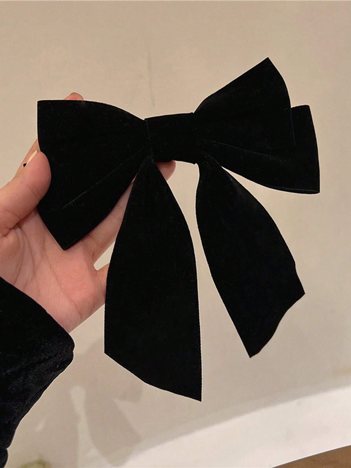 Buy SHEIN 1pc Women's Black Rose Velvet Ribbon Bow Hair Clip Claw, Suitable For Daily Hair Dressing, Clothing Matching And Accessorizing Cute in Pakistan