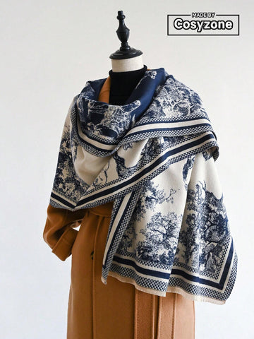 Buy SHEIN 1pc Women's Double-Sided Faux Cashmere Floral Jacquard Warm Scarf Shawl, Suitable For Daily Wear In Autumn & Winter Accessories Women in Pakistan