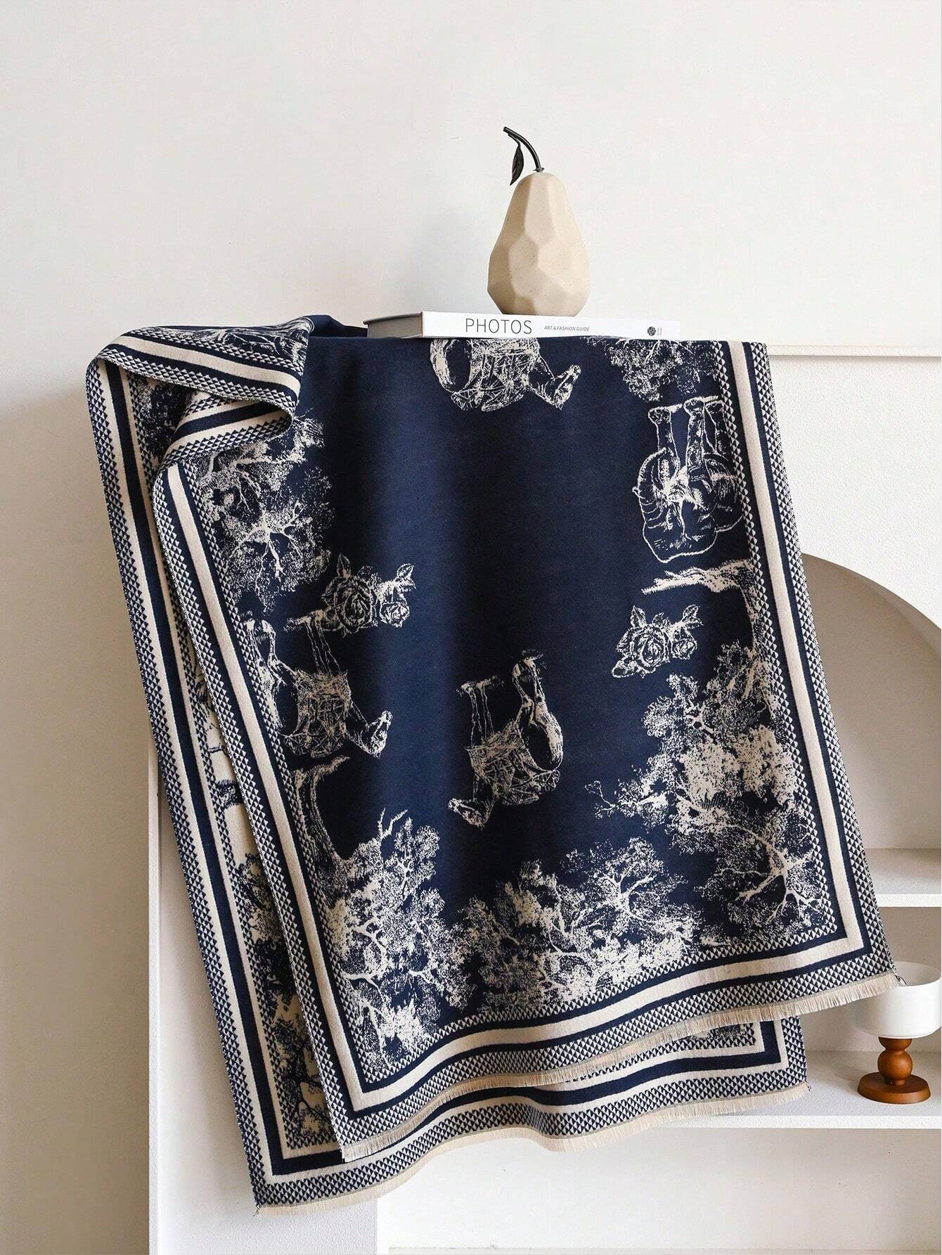 Buy SHEIN 1pc Women's Double-Sided Faux Cashmere Floral Jacquard Warm Scarf Shawl, Suitable For Daily Wear In Autumn & Winter Accessories Women in Pakistan