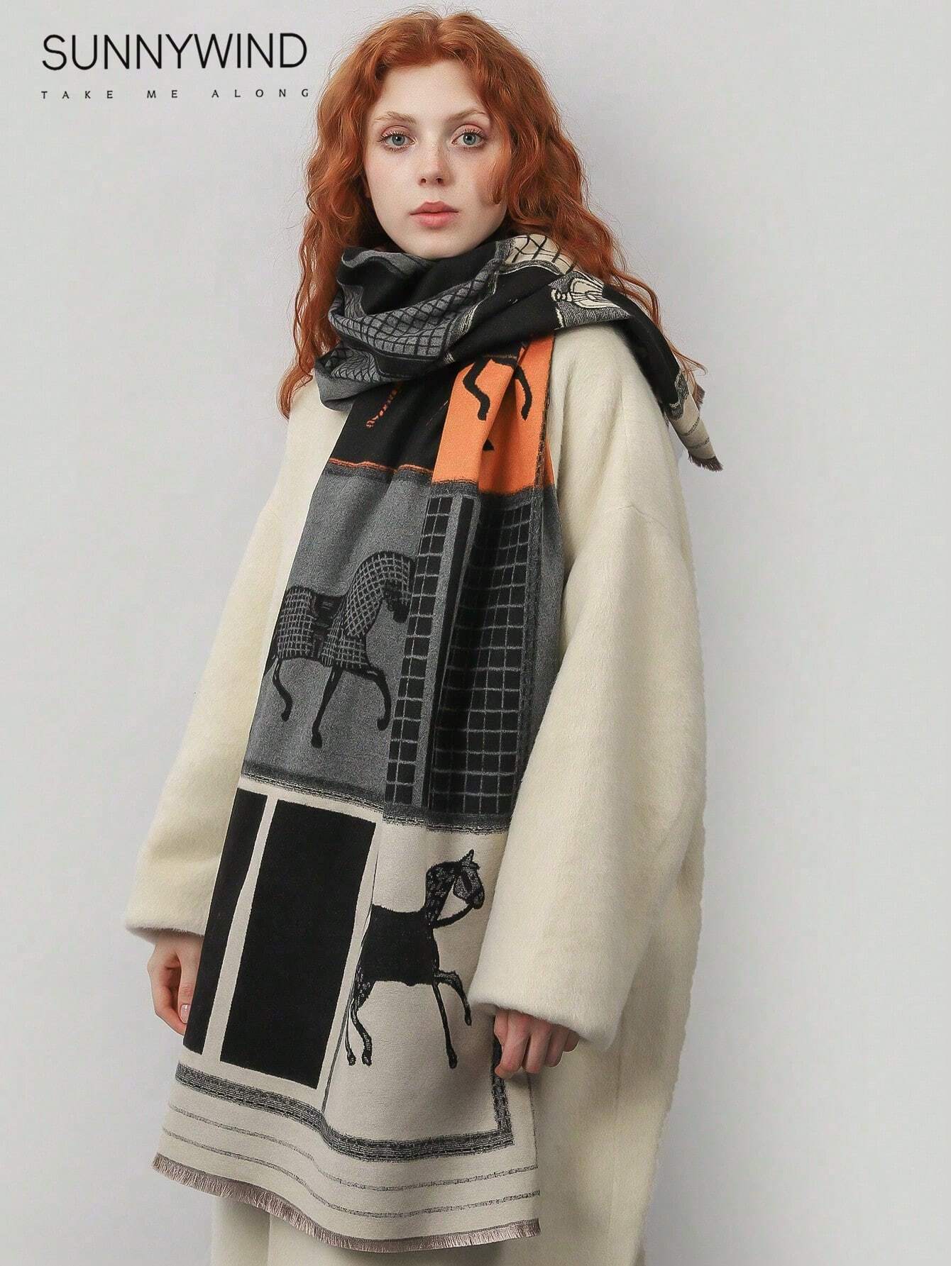 Buy SHEIN 1pc Women's Elegant & Stylish Splicing Horse Pattern Classic Scarf For Outdoor Accessories Women Winter Fall in Pakistan