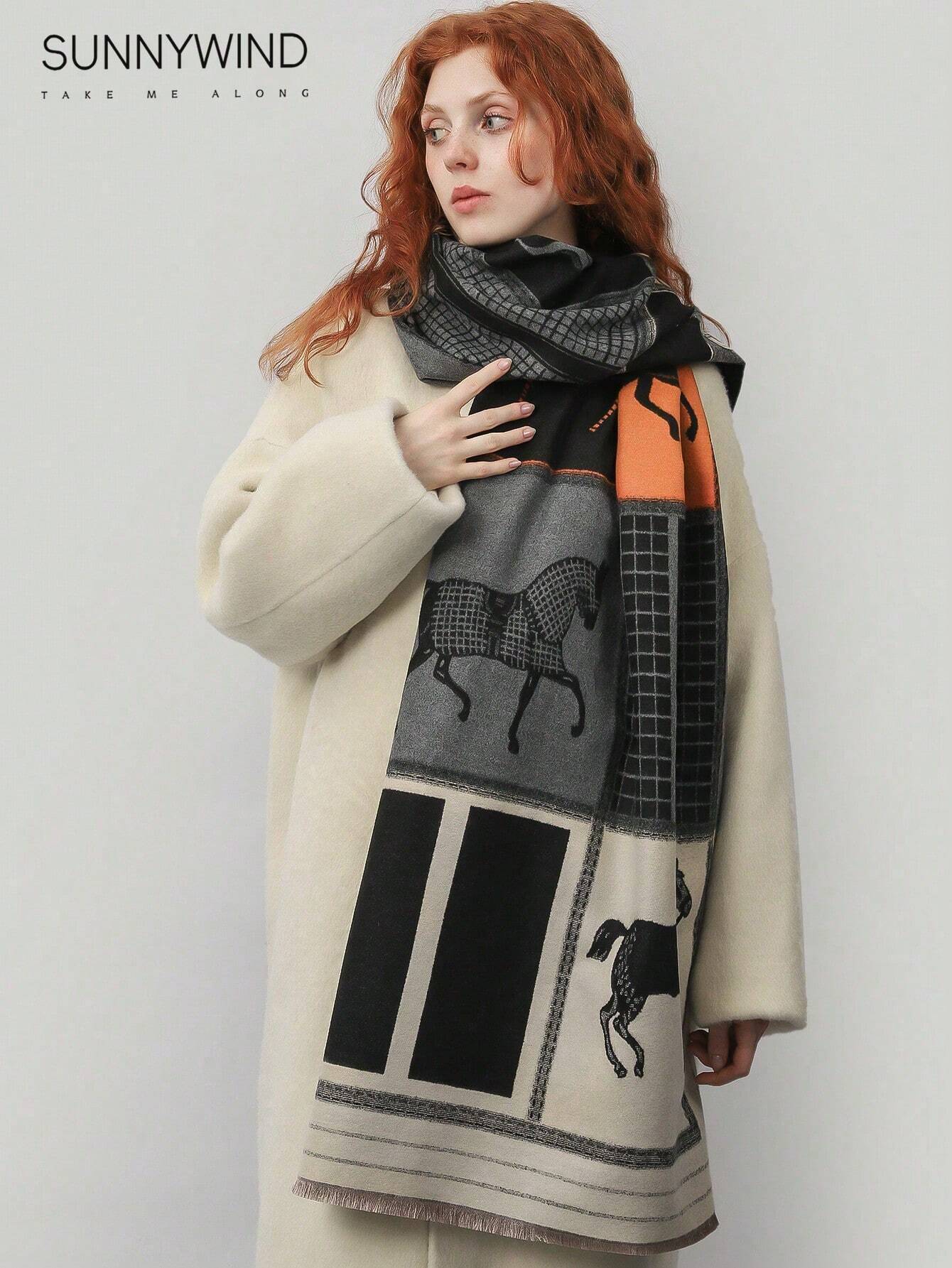 Buy SHEIN 1pc Women's Elegant & Stylish Splicing Horse Pattern Classic Scarf For Outdoor Accessories Women Winter Fall in Pakistan