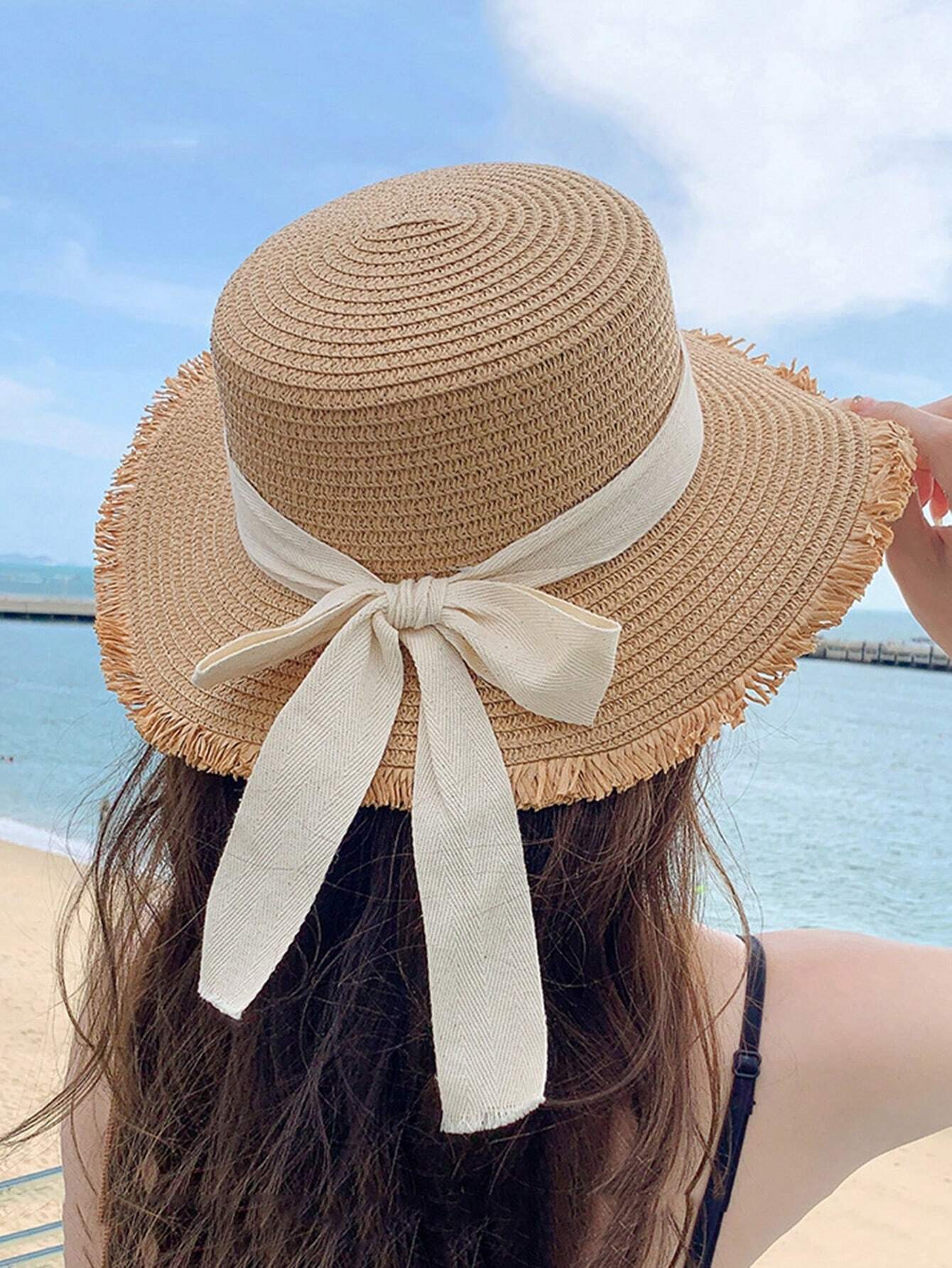 Buy SHEIN 1pc Women's Fashionable Straw Hat With Bowknot Decoration, Elegant Bohemian Sun Protection Beach Hat Suitable For Beach, Travel, Daily Wear And Parties in Pakistan