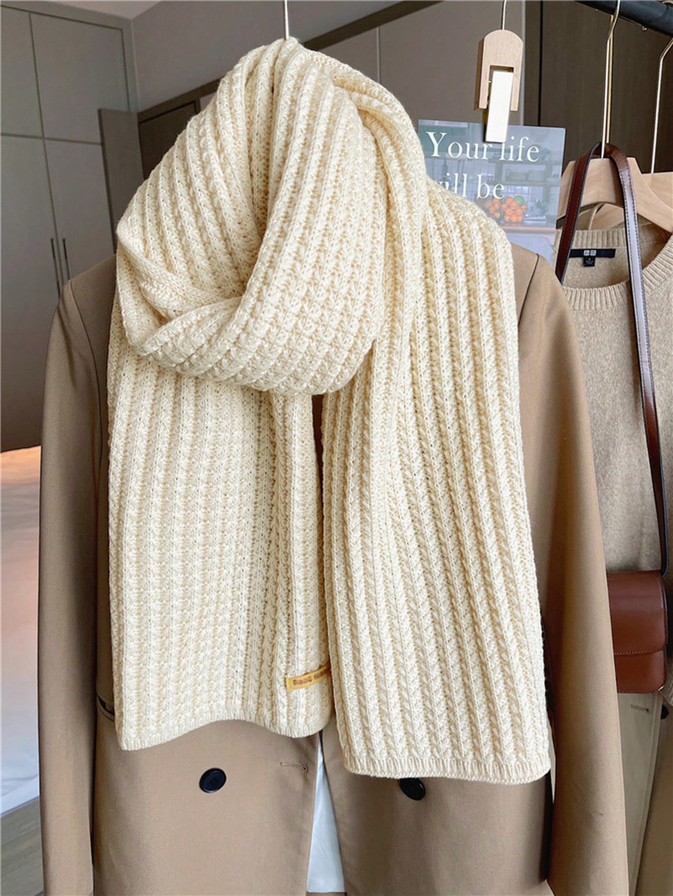 Buy SHEIN 1pc Women's Solid Color Thick Knitted Wool Scarf With Decoration, Winter Neck Warmer in Pakistan