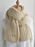 Buy SHEIN 1pc Women's Solid Color Thick Knitted Wool Scarf With Decoration, Winter Neck Warmer in Pakistan