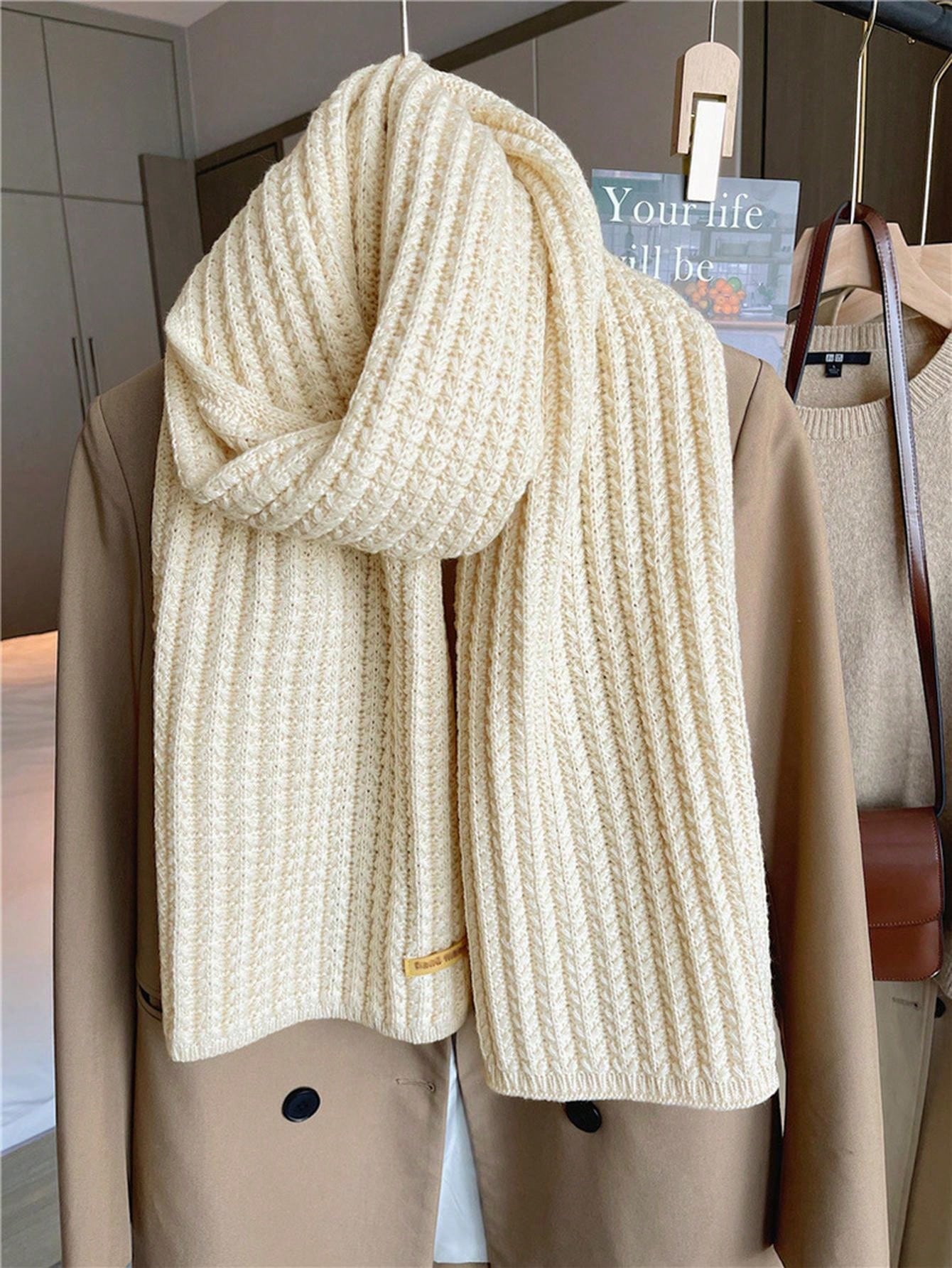 Buy SHEIN 1pc Women's Solid Color Thick Knitted Wool Scarf With Decoration, Winter Neck Warmer in Pakistan