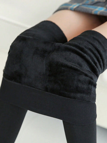 Buy SHEIN 1pc Women's Thickened Velvet Warm Tights, Autumn And Winter Black Trousers And Leggings in Pakistan