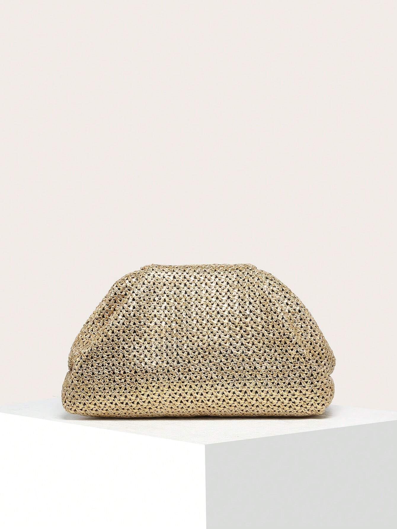Buy 1pc Women's Woven Pleated Stripe Cloud Pattern Clutch With Color Block Design in Pakistan