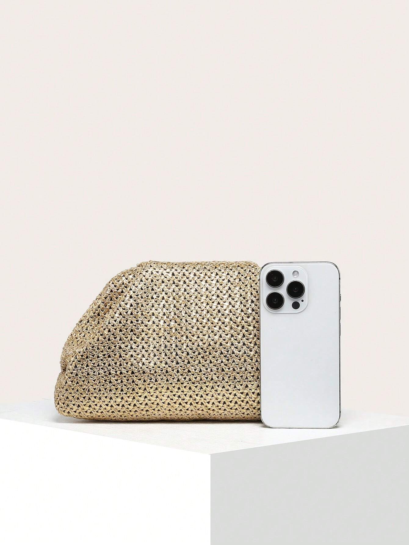 Buy 1pc Women's Woven Pleated Stripe Cloud Pattern Clutch With Color Block Design in Pakistan