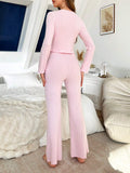 Buy SHEIN 1set Women Solid Color Fleece V-Neck Fitted Long Sleeve Top And Pants Pajama Set in Pakistan