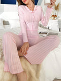 Buy SHEIN 1set Women Solid Color Fleece V-Neck Fitted Long Sleeve Top And Pants Pajama Set in Pakistan