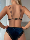 Buy SHEIN 1set Women's Sexy Velvet & Lace Lingerie Set With Floral Detail in Pakistan