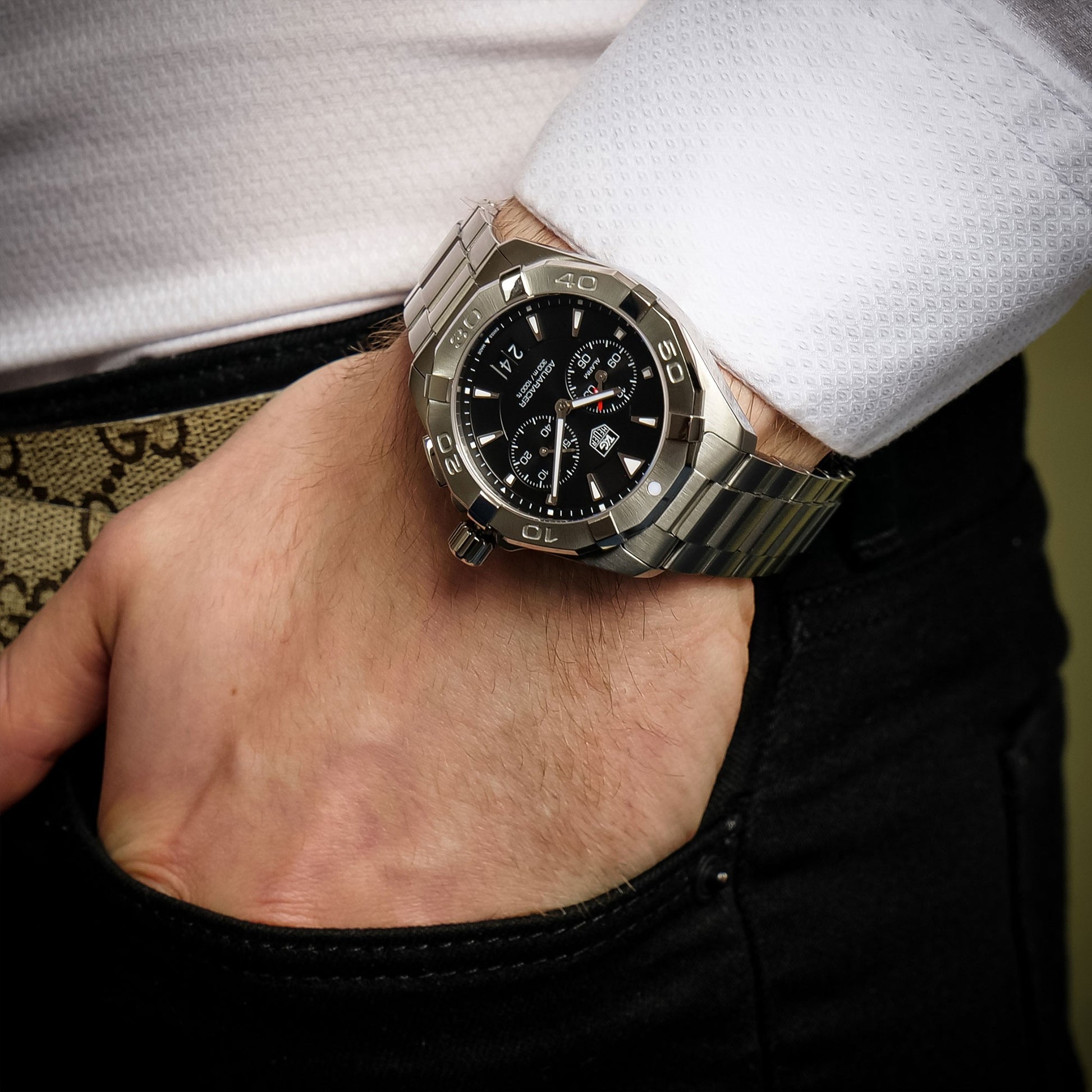 Buy Tag Heuer Aquaracer Black Dial Silver Steel Strap Watch for Men - CAY1110.BA0927 in Pakistan