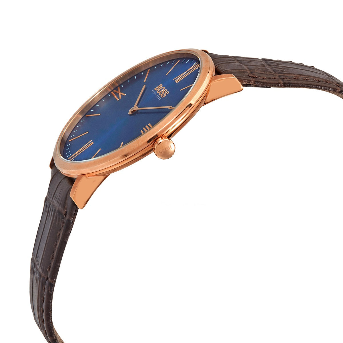 Buy Hugo Boss Mens Quartz Brown Leather Strap Navy Blue Dial 40mm Watch - 1513458 in Pakistan