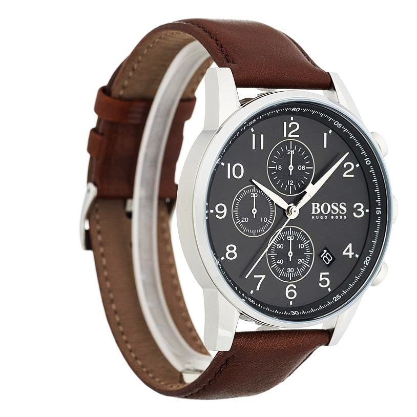 Buy Hugo Boss Mens Quartz Brown Leather Strap Black Dial 44mm Watch - 1513494 in Pakistan