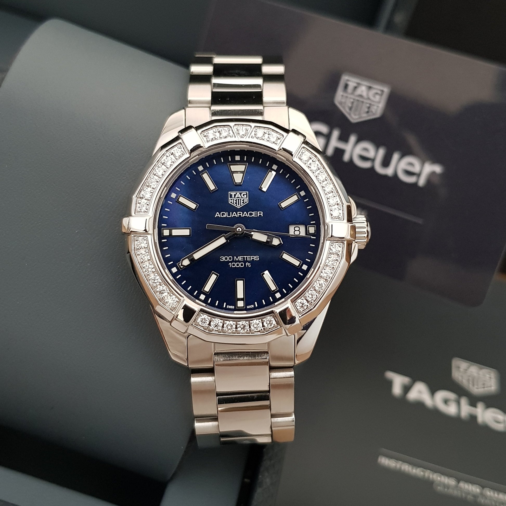 Buy Tag Heuer Aquaracer Blue Dial with Diamonds Silver Steel Strap Watch for Women - WAY131N.BA0748 in Pakistan