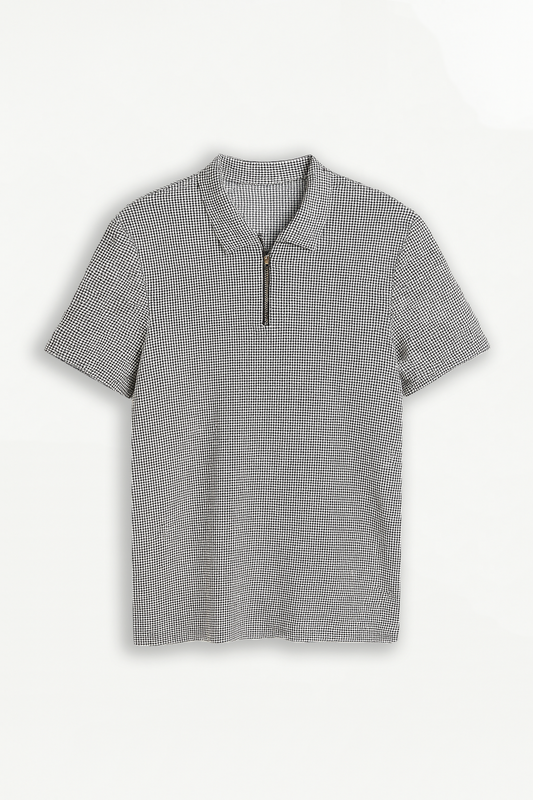 Buy Textured Quarter-Zip Polo Shirt - Ash White Knit in Pakistan