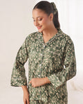 Buy Sajiero Silk Pajama Suit with Scrunchie - Leaf Lounge in Pakistan