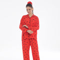Buy Sajiero Black Hearts Linen Pajama Suit with Scrunchie in Pakistan