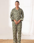 Buy Sajiero Silk Pajama Suit with Scrunchie - Leaf Lounge in Pakistan