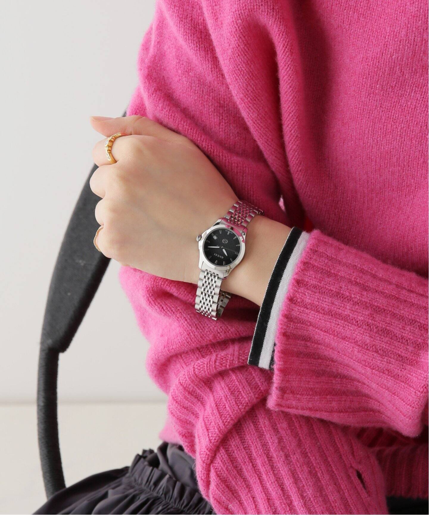 Buy Gucci Women's Swiss Made Quartz Silver Stainless Steel Black Dial 27mm Watch YA1265006 in Pakistan