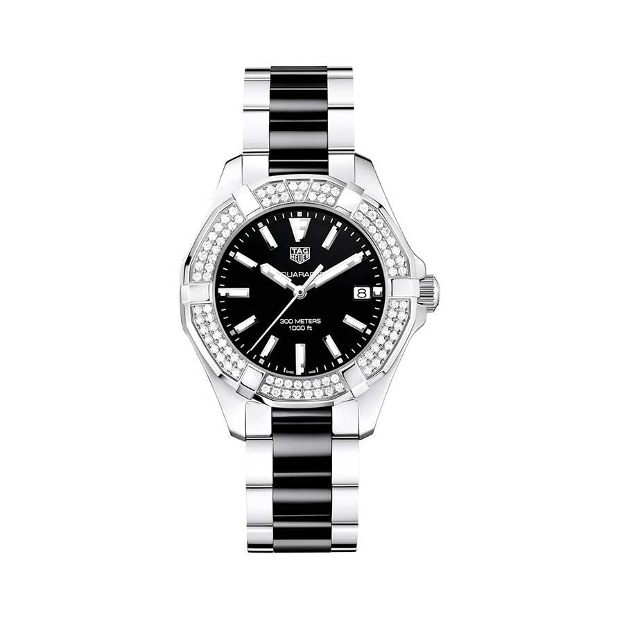 Buy Tag Heuer Aquaracer Lady 300M Black Dial with Diamonds Two Tone Steel Strap Watch for Women - WAY131E.BA0913 in Pakistan