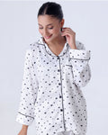 Buy Sajiero Silk Pajama Suit with Scrunchie - Black Hearts in Pakistan