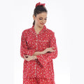 Buy Sajiero French Red Flowers Linen Pajama Suit with Scrunchie in Pakistan