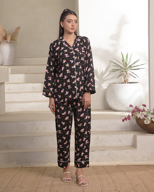 Buy Sajiero Linen Pajama Suit with Scrunchie - Dusky Rose in Pakistan