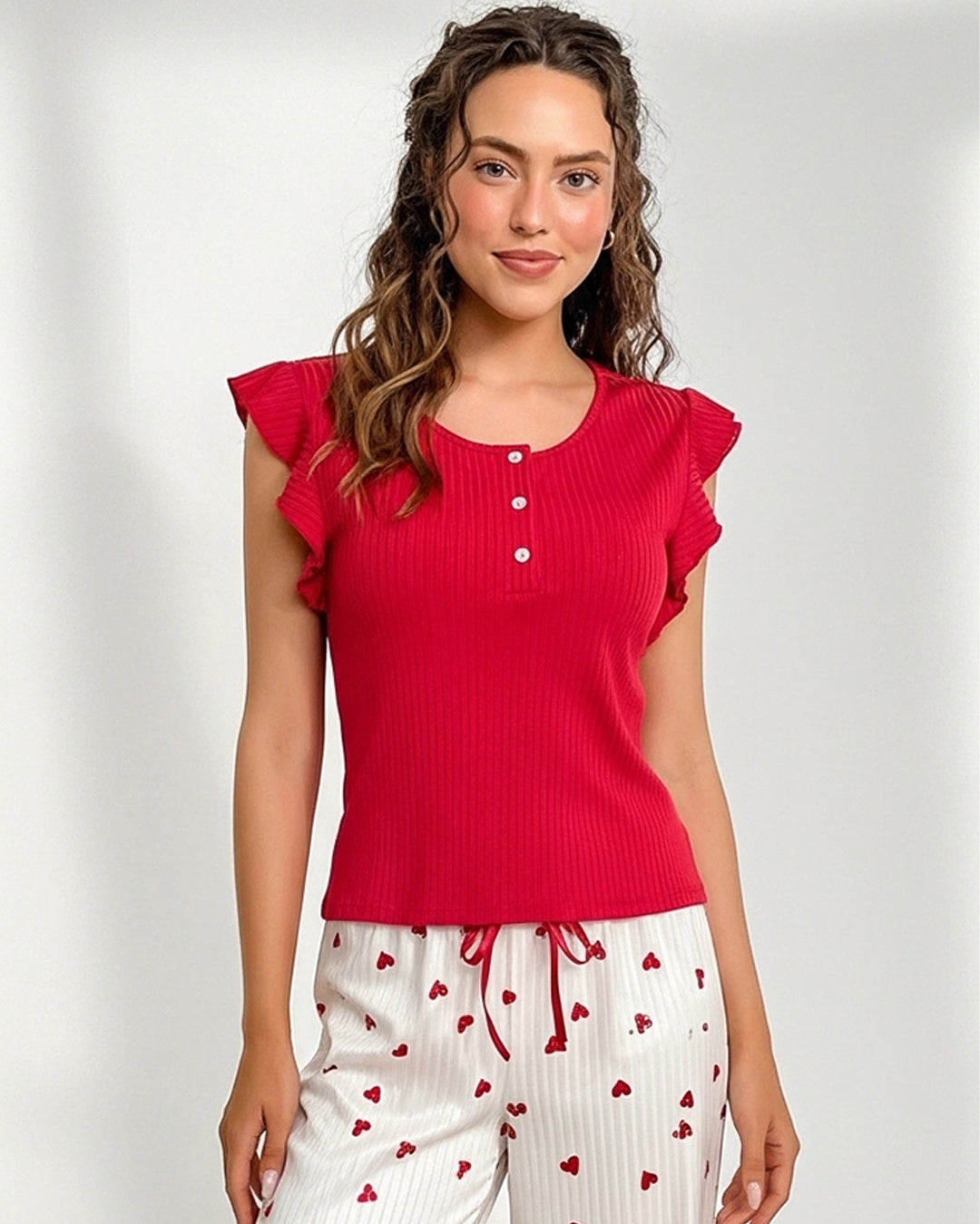 Buy Sajiero Cotton PJ Set - Heart Ease - Red in Pakistan