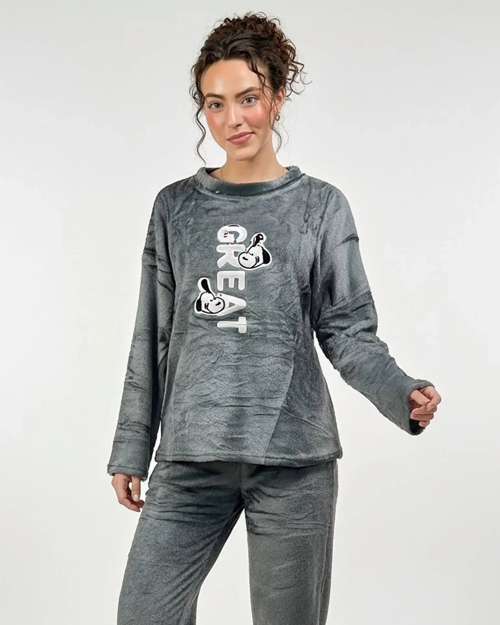 Buy Sajiero Fleece Pajama Suit - Grey Cozy in Pakistan