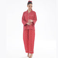 Buy Sajiero French Red Flowers Linen Pajama Suit with Scrunchie in Pakistan