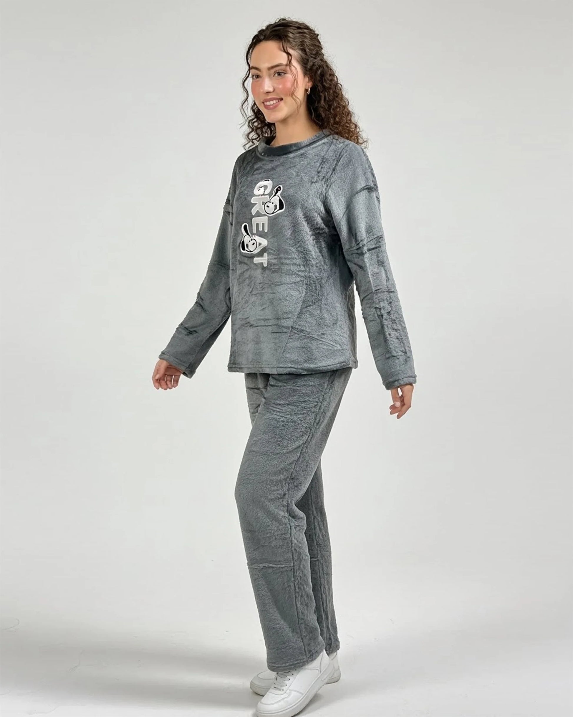 Buy Sajiero Fleece Pajama Suit - Grey Cozy in Pakistan