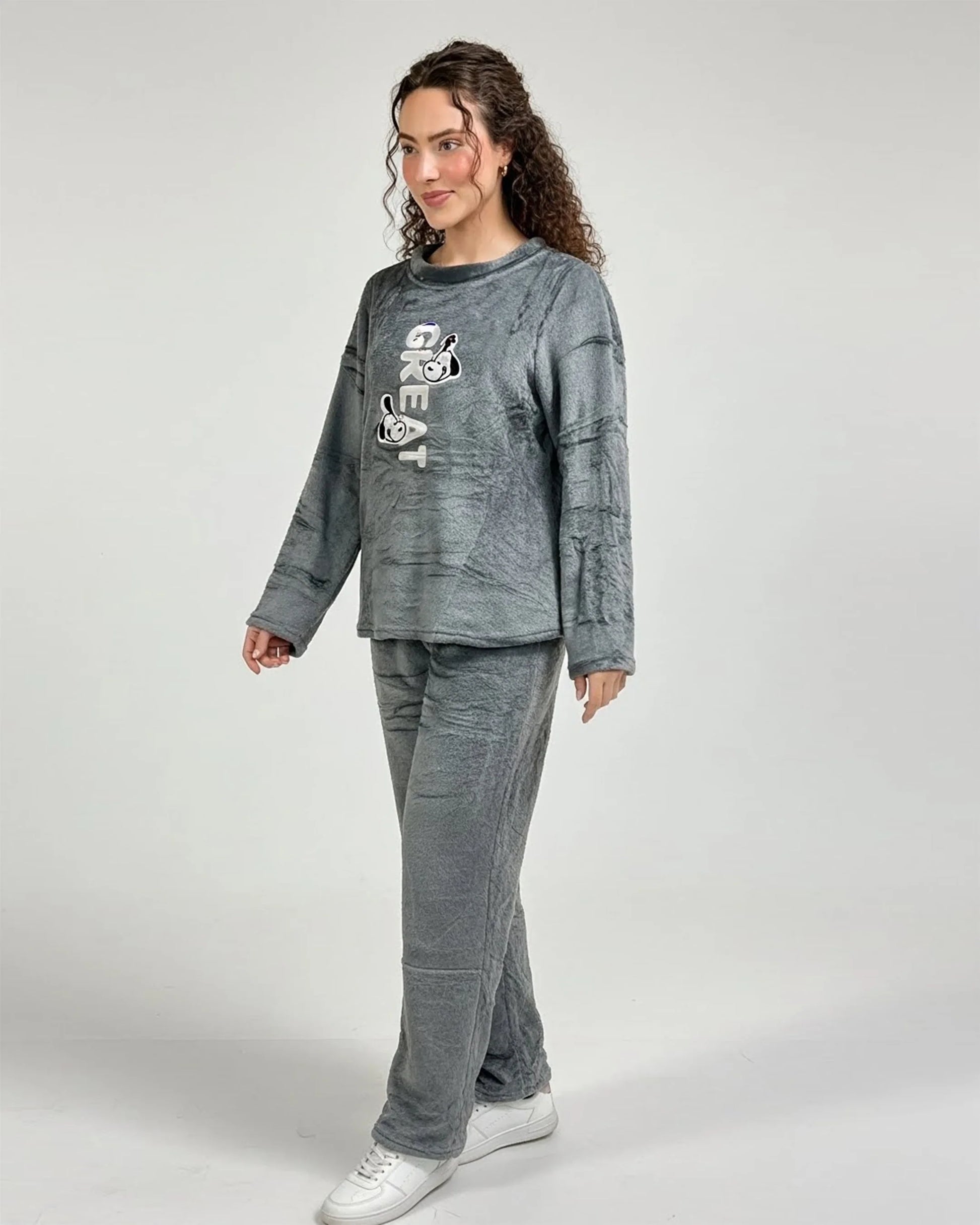 Buy Sajiero Fleece Pajama Suit - Grey Cozy in Pakistan